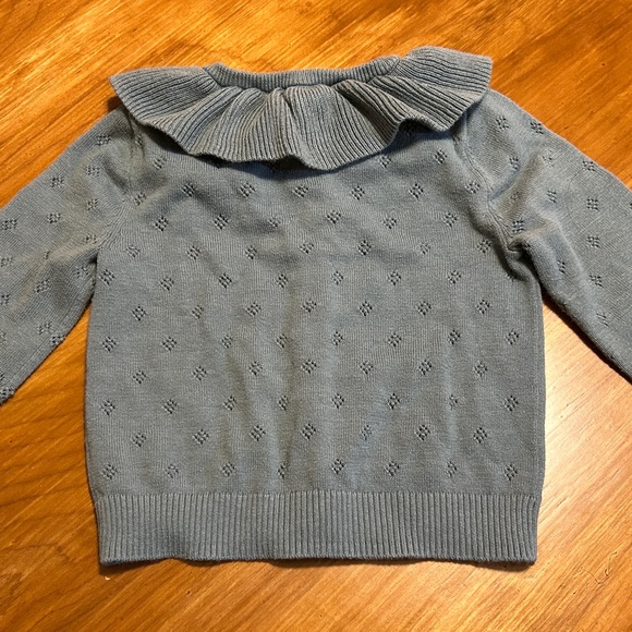 Gray-Blue Cardigan Ruffled Sweater - Picture 2 of 7